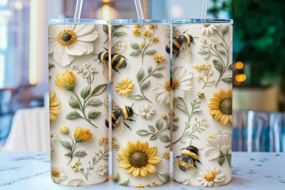 Download 3D Bee Floral Tumbler Wraps Sublimation - Sublimation Collection