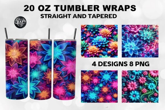 Download Neon 3D Flowers Skinny Tumbler Wrap 20oz - Neon 3d Collection